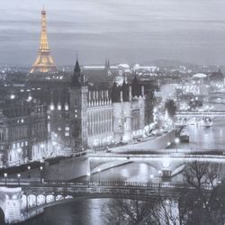 LARGE Paris France Print on Board - Eiffel Tower  Seine Tiver - 55" x 39.5" 