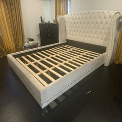 California White Tufted Bedframe