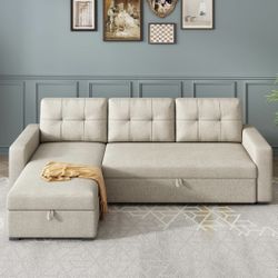 Brand New L Shaped Beige Sectional With Pullout Bed