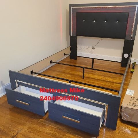 New B214 Lodanna Gray Queen Size LED Storage Bed Frame Special