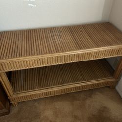 Vintage Boho Slatted Wood Console Tables - Vinyl Storage (Pair)