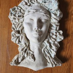 Medusa Face Boho Art Garden Wall Stone Lady Head Figure Bust Plaster