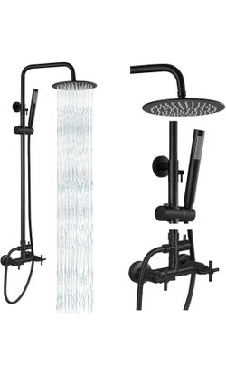 gotonovo Outdoor Shower Fixtures SUS304 Stainless Steel Rain Shower Kit Faucet High Pressure Wall Mount 2 Dual Function 8 Inch Showerhead and Handheld