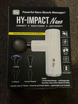 HY-IMPACT Masajeador de Tejido Profundo Nano de Bolsillo - Inalámbrico, Ligero, Ajustable de 4 Velocidades, 5 Cabezales de Masaje, 3200 RPM, Silencios