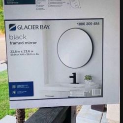 Brand New GLACIER BAY. black framed mirror 23.6 IN X 23.6 IN 59.9 CMAN