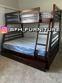 Twin Full Expresso bunkbed with ortho mattress included