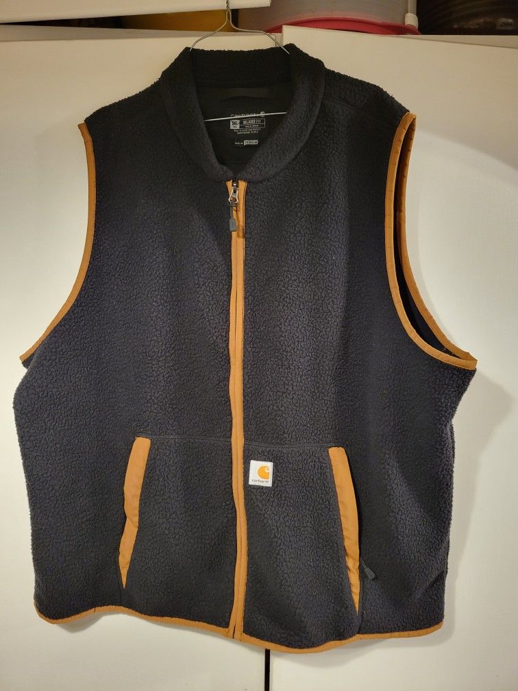 Carharrt Sherpa Fleece Vest 104995-M Mens XXL Black With Goldish Brown Accent