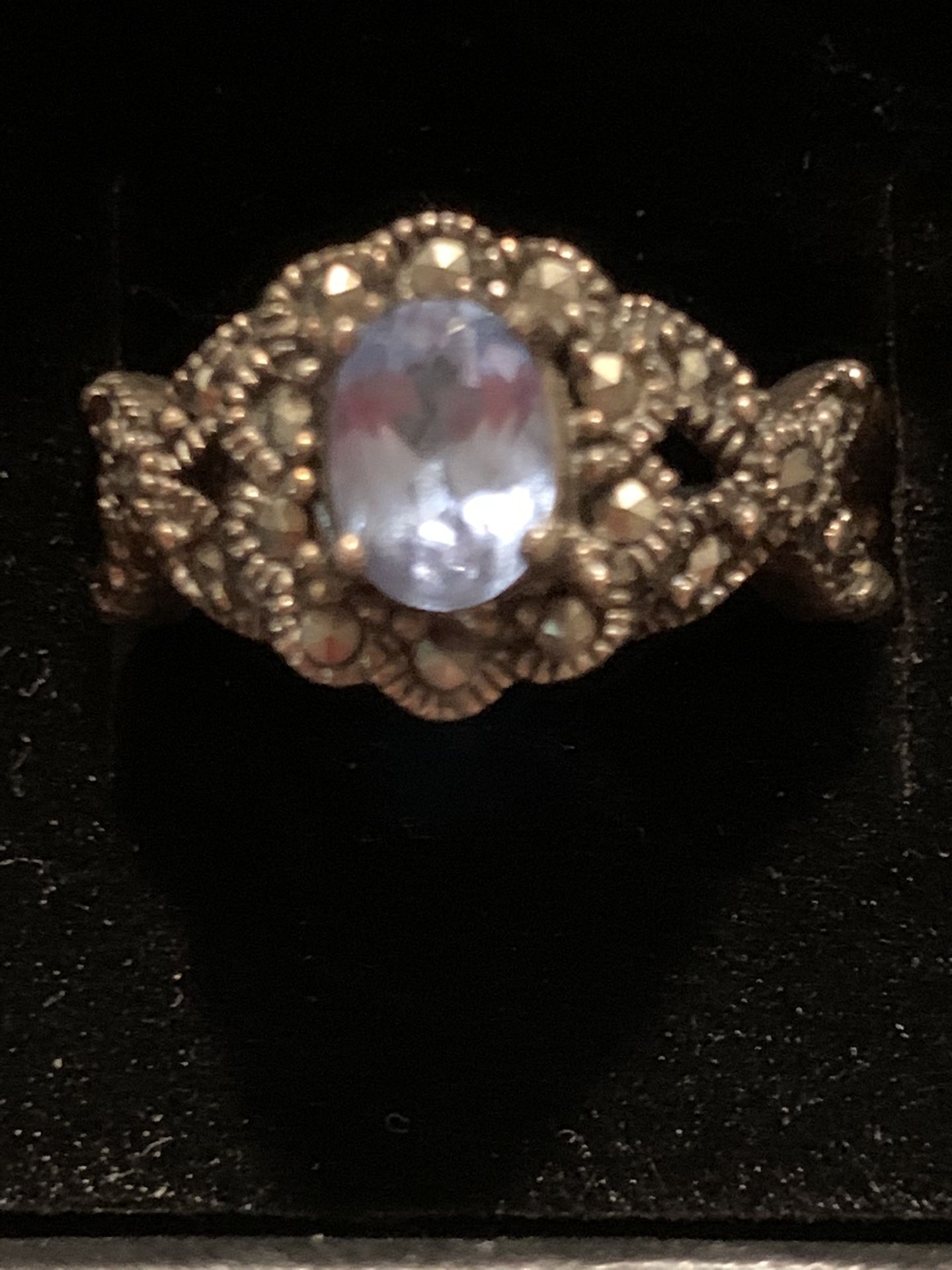Blue Topaz and Marcasites in 925 Silver Ring
