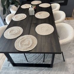 Set of 6 White Bouclé Kitchen & Dining Chairs - Modern & Comfy!