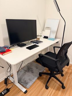 Standing desk+32” monitor+chair