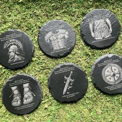 Engraved Armor of God Slate Coasters | Christian Home Decor | Set of 6