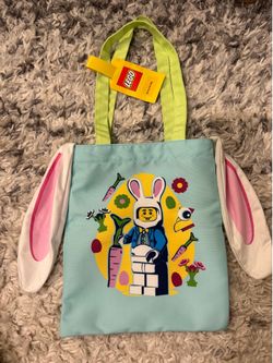 LEGO Bunny Ear Tote Bag w/ Bunny & Chicken Suit Guy Print Kids Gift Bag NWT