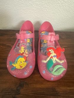 Disney Princess Ariel The Little Mermaid Pink Glitter Jelly Shoes Girls Size 12