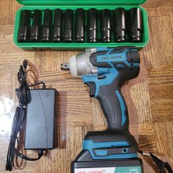 NEW JSD-HOPE 21V Lithium-Ion Brushless Impact Wrench with 4.0Ah Battery and Socket Set