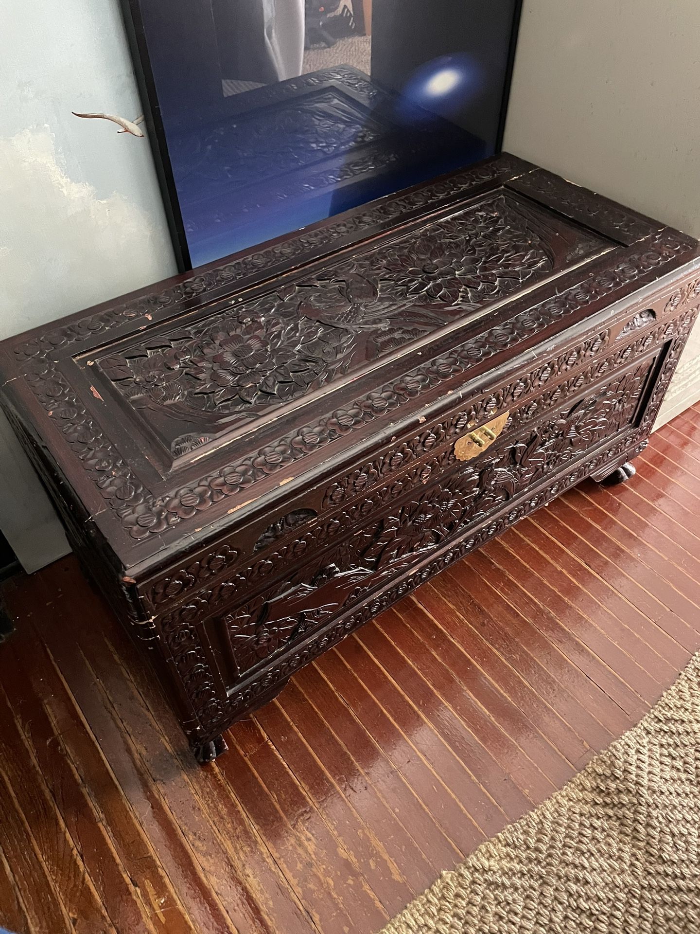 vintage chinese wood chest 