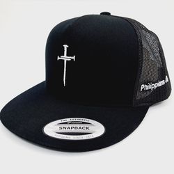 Christian Cross Crucifix Jesus Christ Embroidered Flat Bill Mesh Snapback Cap Hat Black 