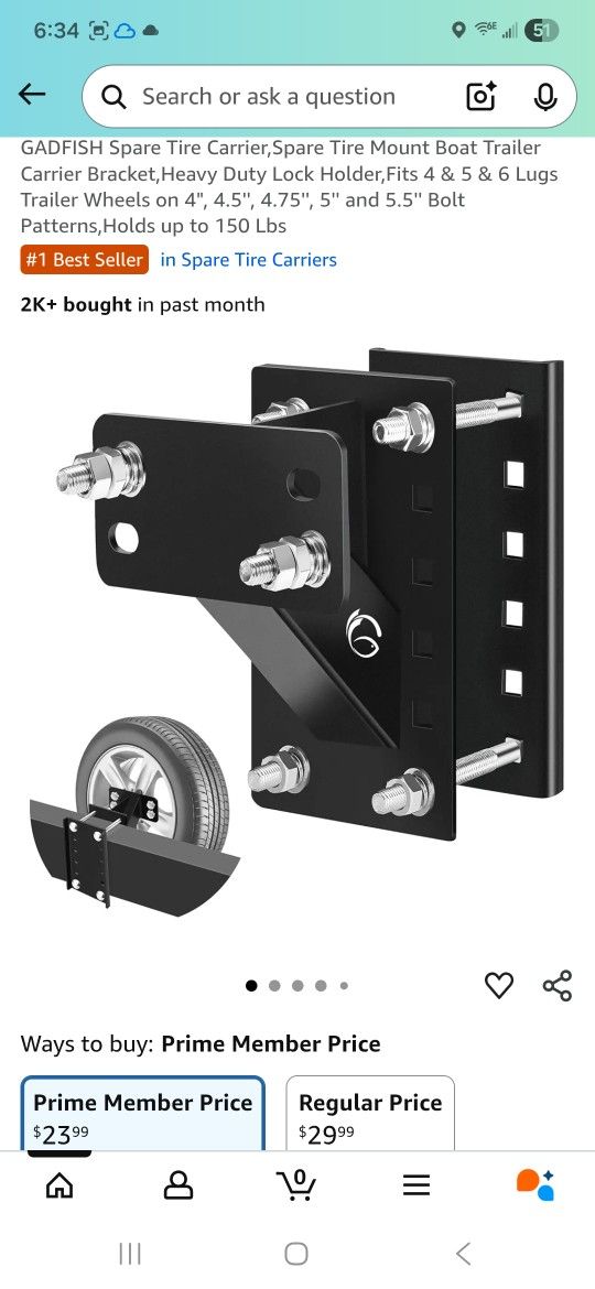Spare Tire Carrier,Spare Tire Mount Boat Trailer Carrier Bracket,Heavy Duty Lock Holder,Fits 4 & 5 & 6 Lugs Trailer Wheels on 4", 4.5'', 4.75'', 5''