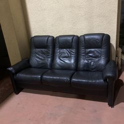 Used Reclining Leather Black Sofa