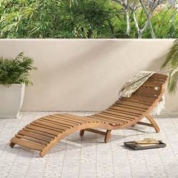 72.5 W in. x 21.25 L in. x 24.25 H" Brown Acacia Wood Foldable Outdoor Chaise Lounge w/ Slatted Design & Built-in Handle