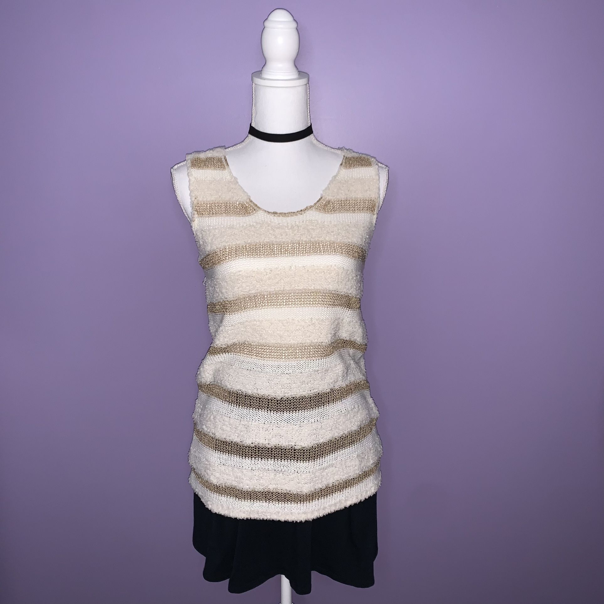 NWT Boutique White and Tan Knit Top