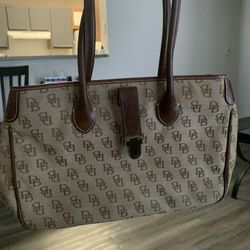 Dooney & Bourke "DB" Signature Logo Pattern Canvas Tote & Leather Double Handles
