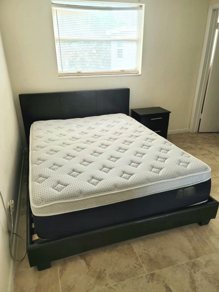 🌈NEW QUEEN BED FRAME upholstered and one NIGHTSTAND. Mattress sold separately