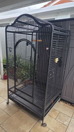 Large Black Metal Bird Cage on Wheels