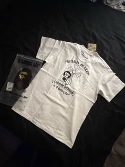 White chrome heart bape shirt