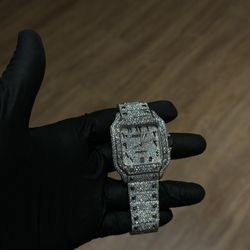 Cartier santos iced out watch, high quality craftmanship