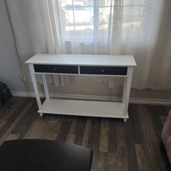 White Console Table (Dark Brown Drawers)