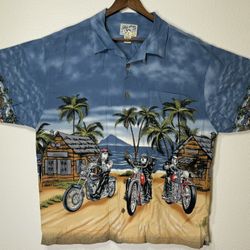 Big Dogs Button Shirt 2X Hawaiian Palm Trees Motorcycle Dogs 