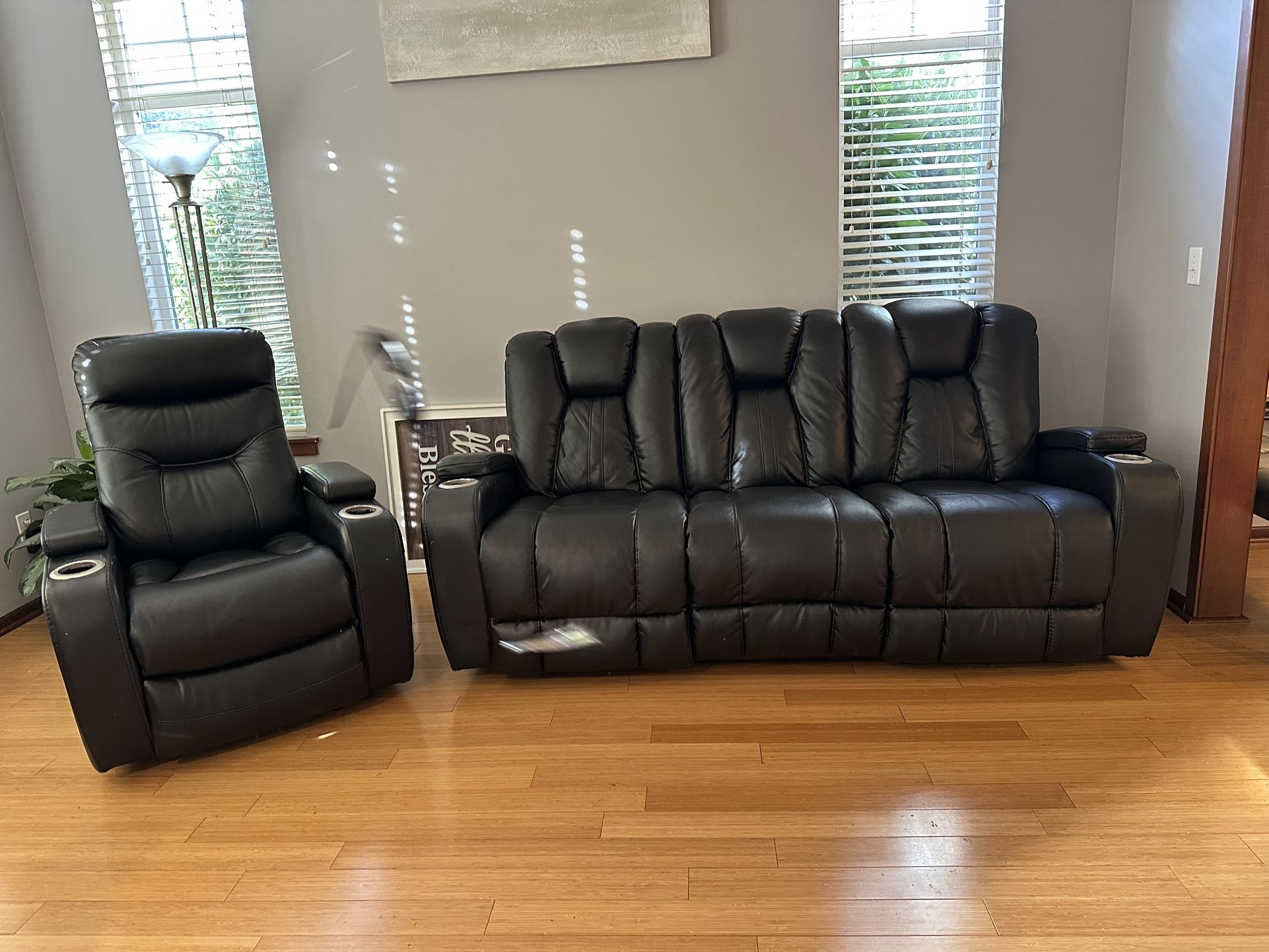 Leather Reclining Sofa & Recliner Set – $500 (Purchased from Mor Furniture)
