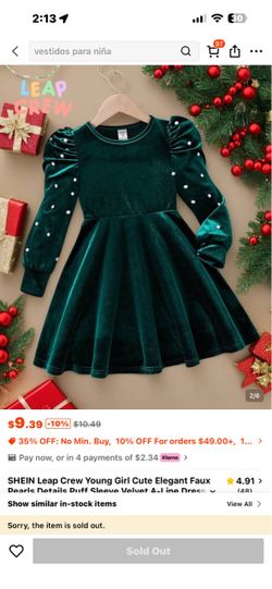 Girls Green Velvet Pearl Dress Size 4T