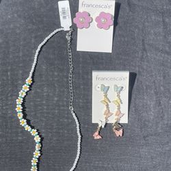 Francesca’s Jewelry Flower Earrings And Necklace With Butterfly Earrings 