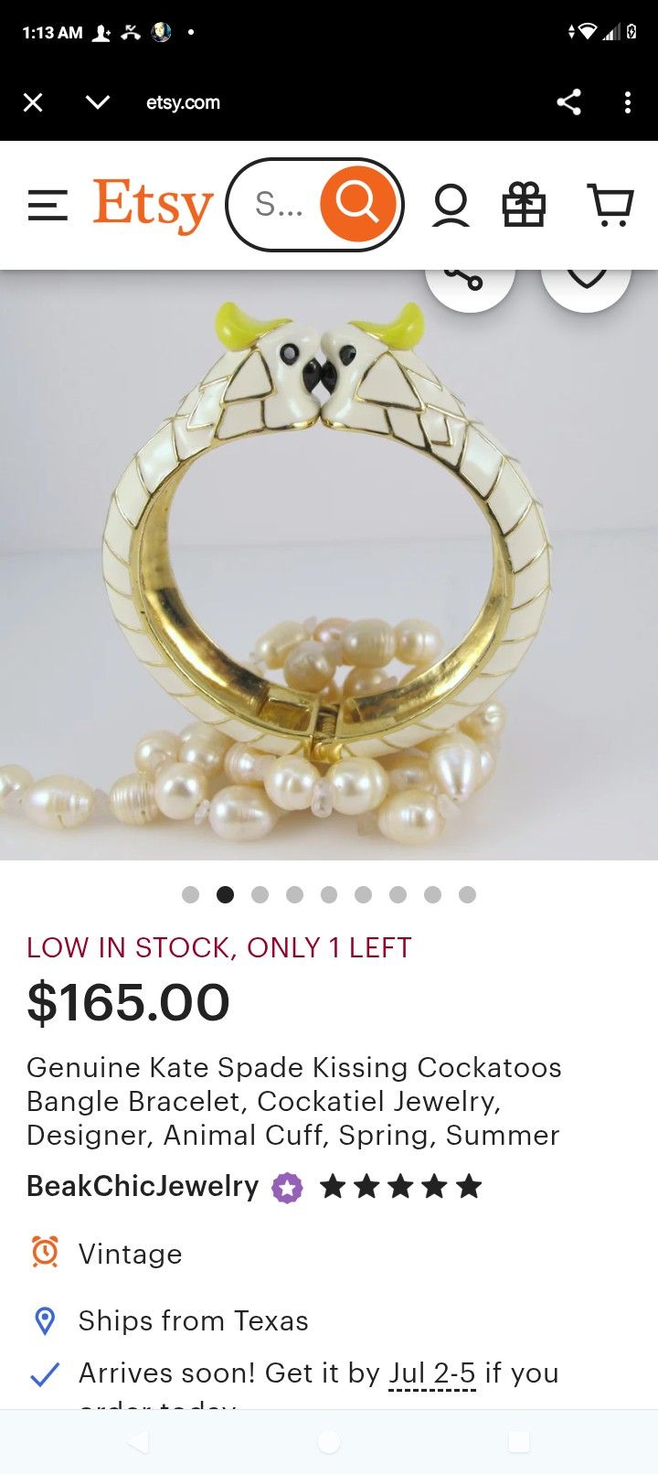 Kate Spade Genuine Kissing Cockatoos Bangle Bracelet, Rare