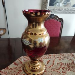Red Vase With 24 Karat Overlay
