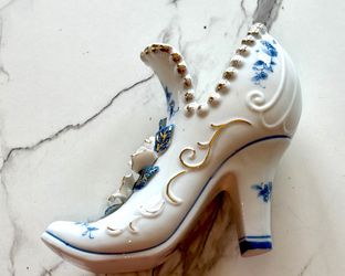 Victorian Shoe Boot Porcelain Blue-White-Gold-Vintage!