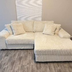 Beige Plush Sectional Sofa 