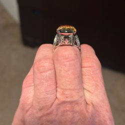 Vintage Cocktail Ring Citrine Diamond