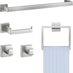 VEVOR Brushed Nickel Bathroom Hardware Set, 5 Pieces Bathroom Accessories Set, Stainless Steel 24 inch Towel Bar, Towel Rack, 2 Robe Towel H