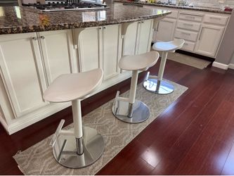 Modern White Silver Adjustable Bar Stools (3)