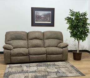 Beige powered reclining 3 seat couch