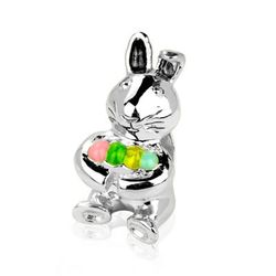 Solid Sterling silver Easter Bunny and eggs charm enameled , fits on Pandora bracelet