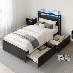 LIKIMIO Twin XL Bed Frame with DIY Layout Storage Drawers,Black