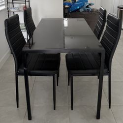 5-Piece Black Modern Glass Dining Set – Space Saving