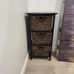 Wooden Storage Console 3 Drawer - Woven Baskets 