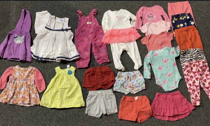 20 Piece Girls 9 Month Spring Summer Clothing Lot bundle - dress Overalls Onesies Pants Skirt Hoodie Shorts