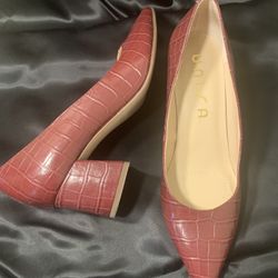 Burgundy Mid Wide Heel Pumps