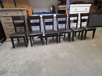 Set of 6 Dark Brown / Leather Dining Room Chairs