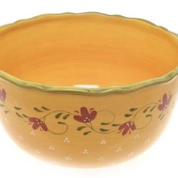 Demdaco Bienvenue Yellow Red Green Flower 10" Serving Salad Bowl